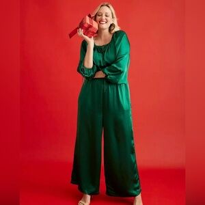 Lane Bryant Emerald Green Sateen Jumpsuit NWT